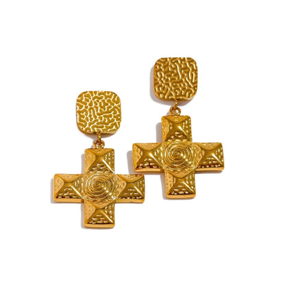 'Tyche' Swirl Cross Earrings