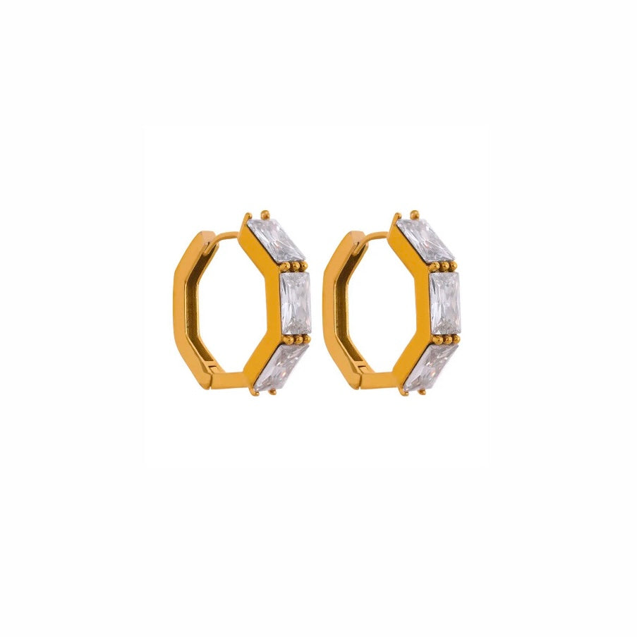 Baguette Diamond Bamboo Huggie Earrings