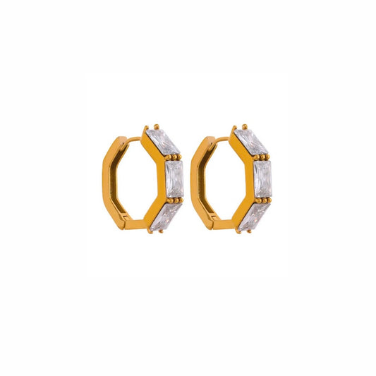 Baguette Diamond Bamboo Huggie Earrings