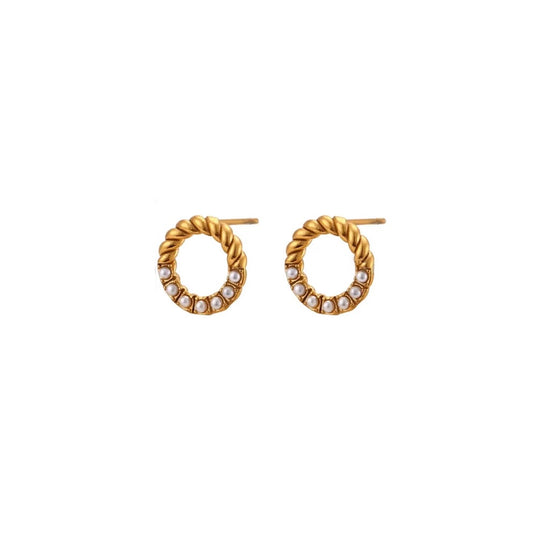 Twist & Pearl Button Stud Earrings