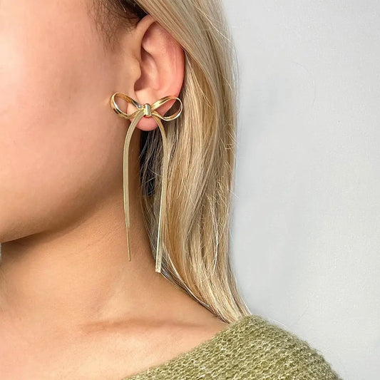 SAMPLE SALE - Long Bow Drop Earrings