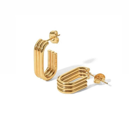 Ribbed Rectangle Hoop Earrings