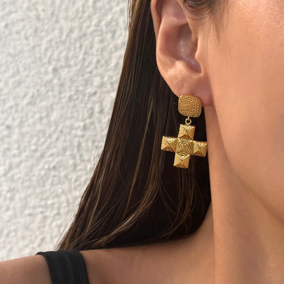 'Tyche' Swirl Cross Earrings